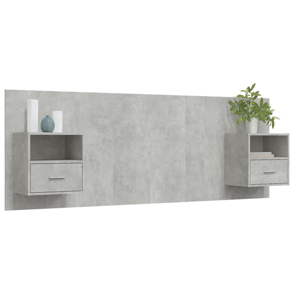 Bed Headboard with Cabinets Concrete Grey Engineered Wood